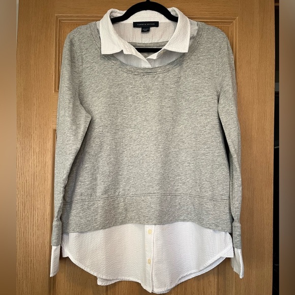 Tommy Hilfiger Long Sleeve Blouse in Stone Gray - Picture 1 of 11